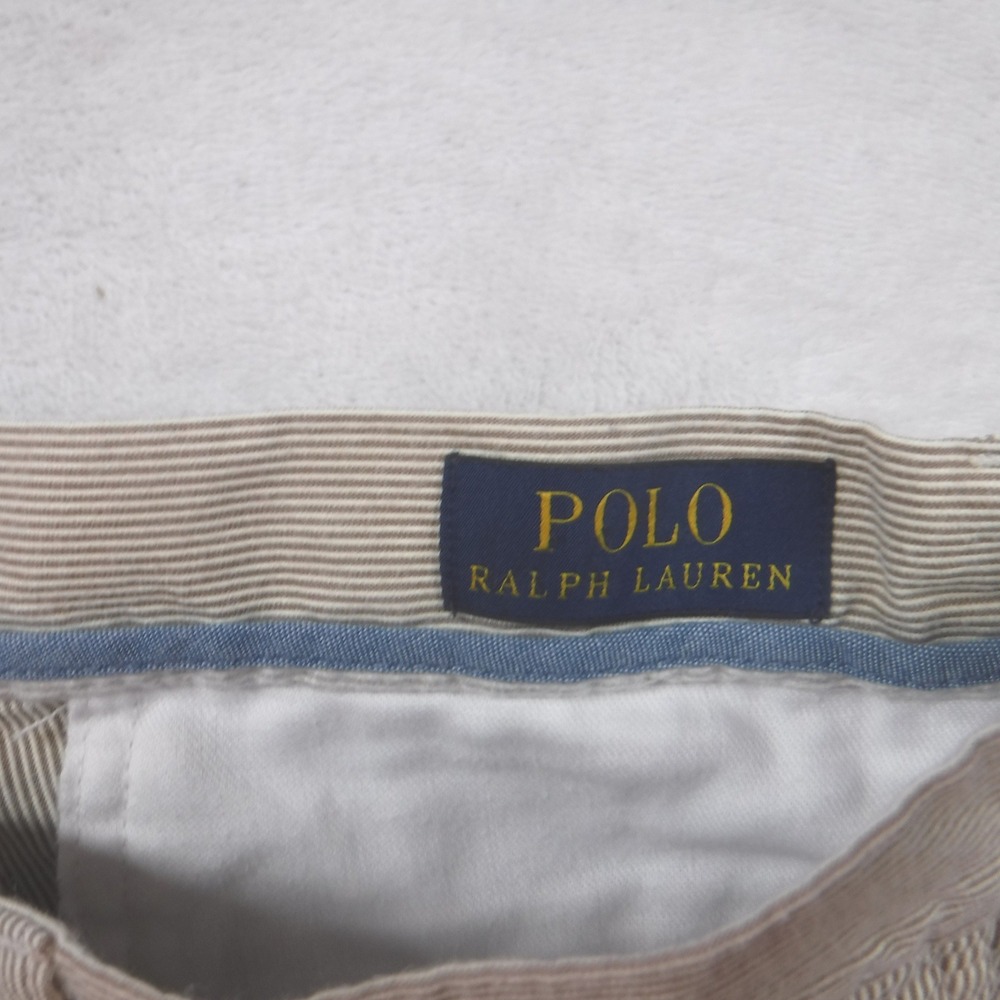 Polo Ralph Lauren Men 33 Classic Fit  Seersucker Striped Shorts Tan White Cotton